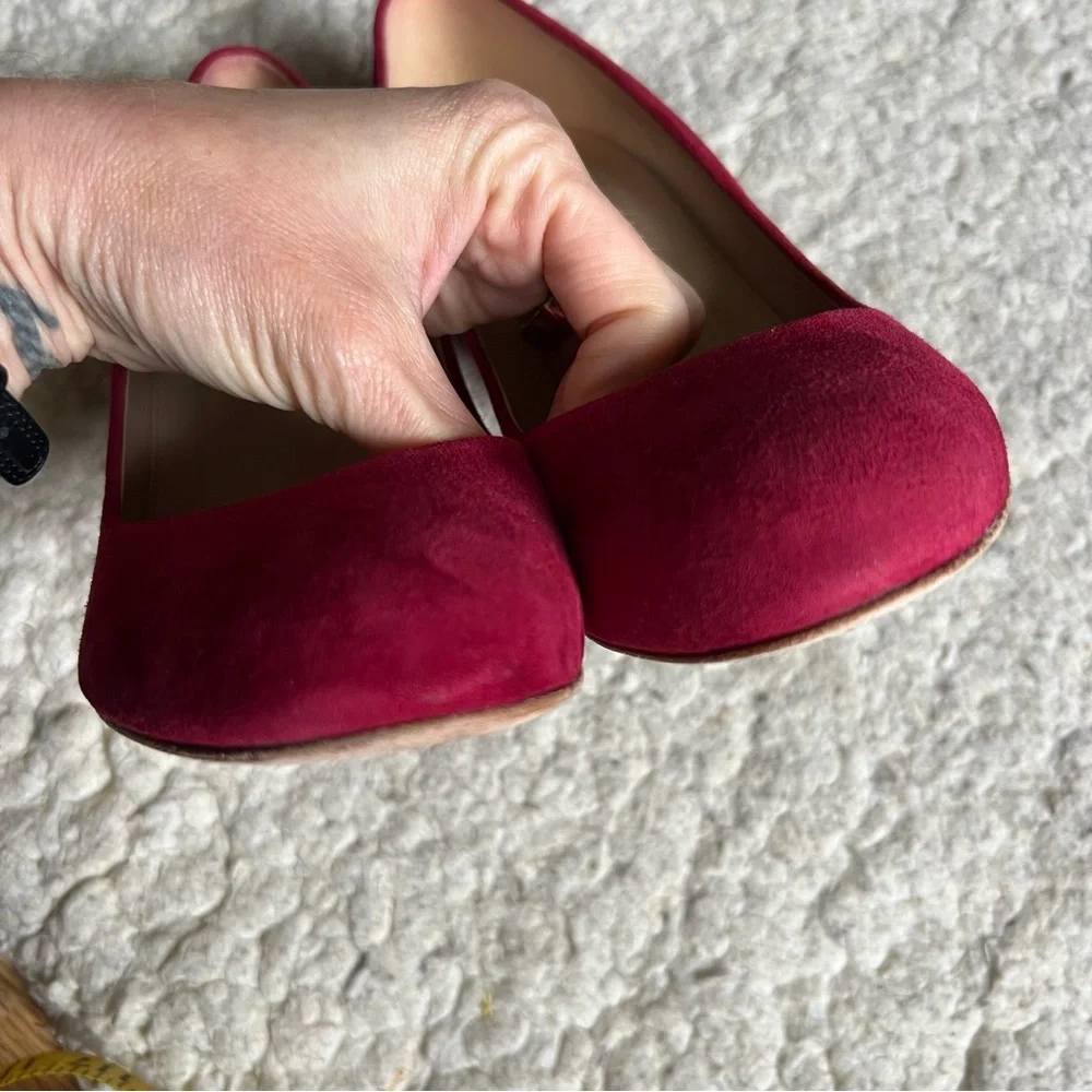 J.Crew: Classic Made In Italy Red Suede Rounded Toe Block High Heels Size 9 - Picture 6 of 10